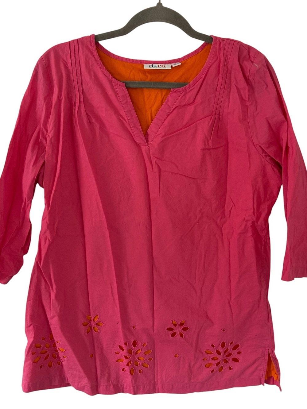 Pink Y2K 2000s Denim and Co Linen Top Shirt V-Neck Floral Cut Women’s Medium Fit
